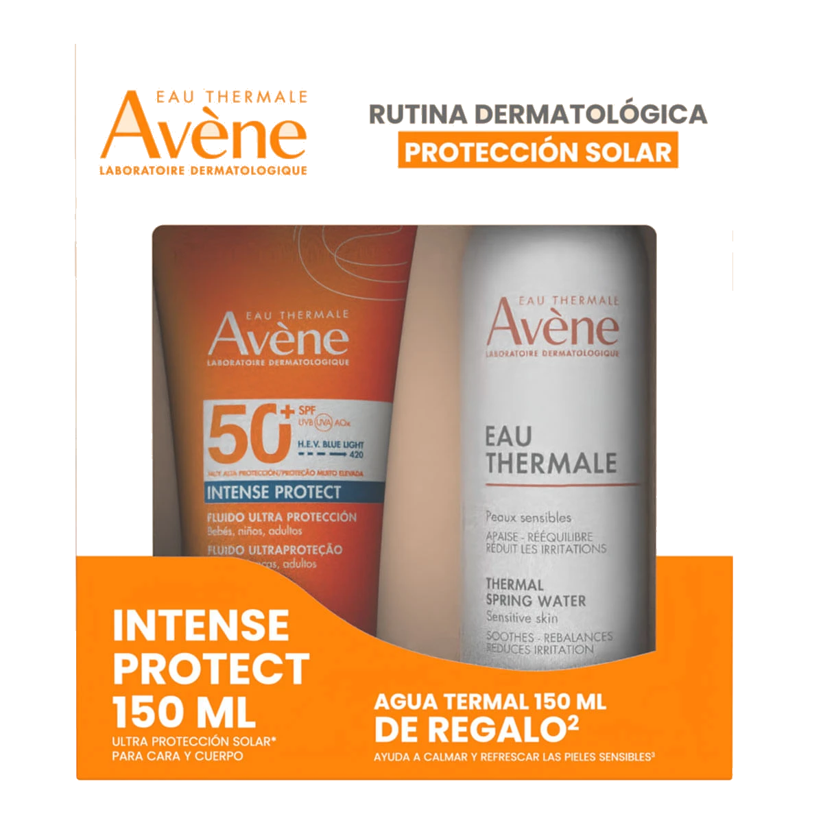 Kit Avène Intense Protect, Protector Solar Corporal FPS 50, 150ml + Agua Termal 150ml de regalo