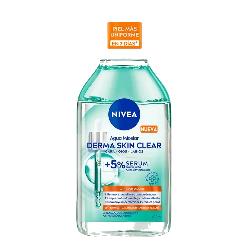 Nivea Agua Micelar Derma Skin Clear Anti-Imperfecciones 5% Serum + Amino Acid Complex De 400 ml