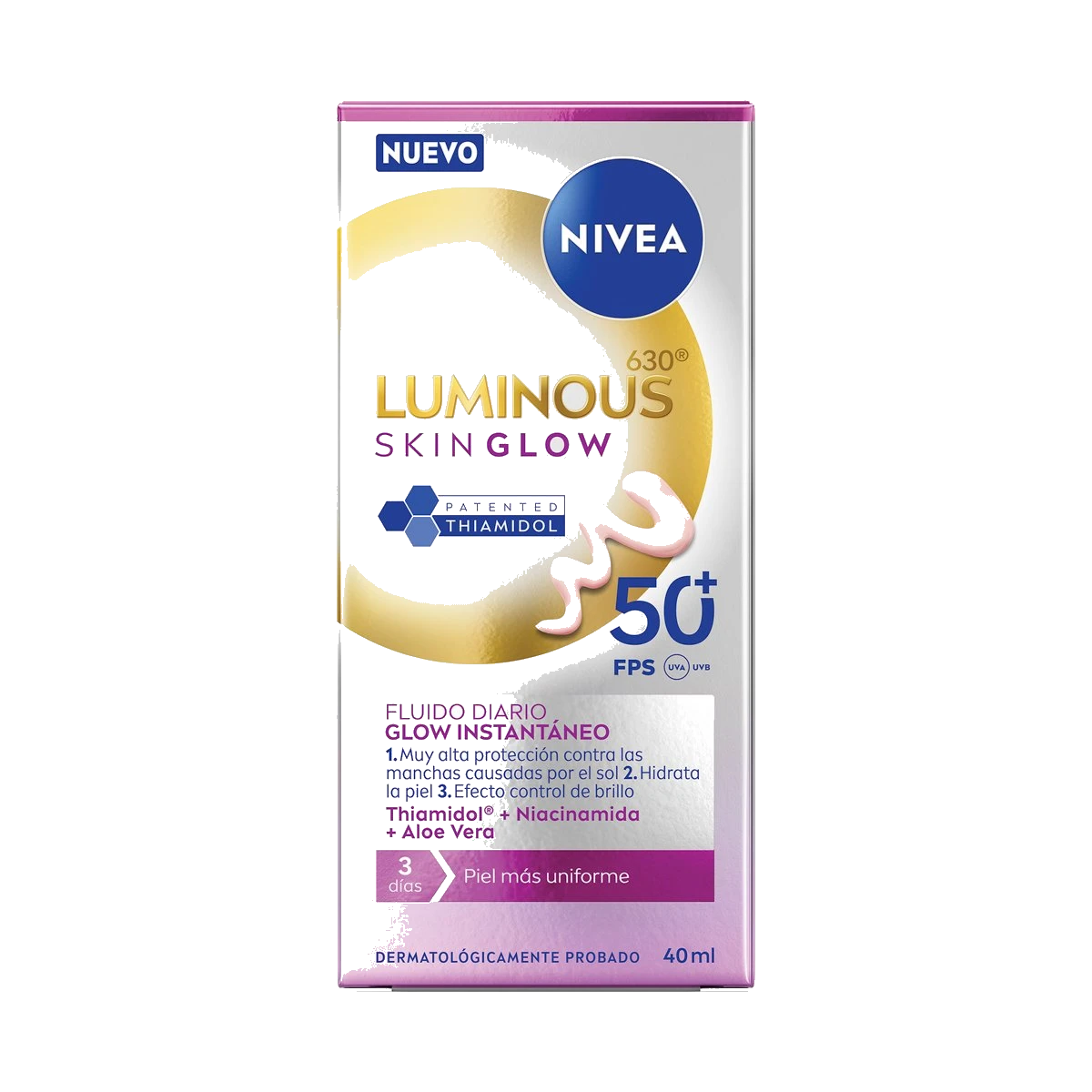 Nivea Luminous 630 Skin Glow Fluido Diario Glow Instantaneo Fps 50+ Fluido Facial De 40 ml