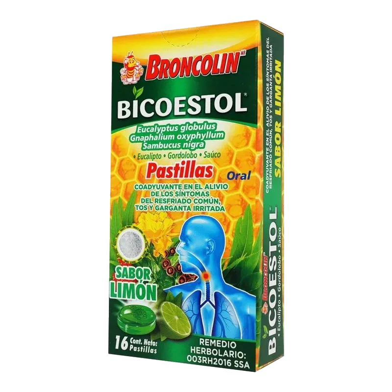 Broncolin Bicoestol Caja Con 16 Pastilla De Sabor Limón