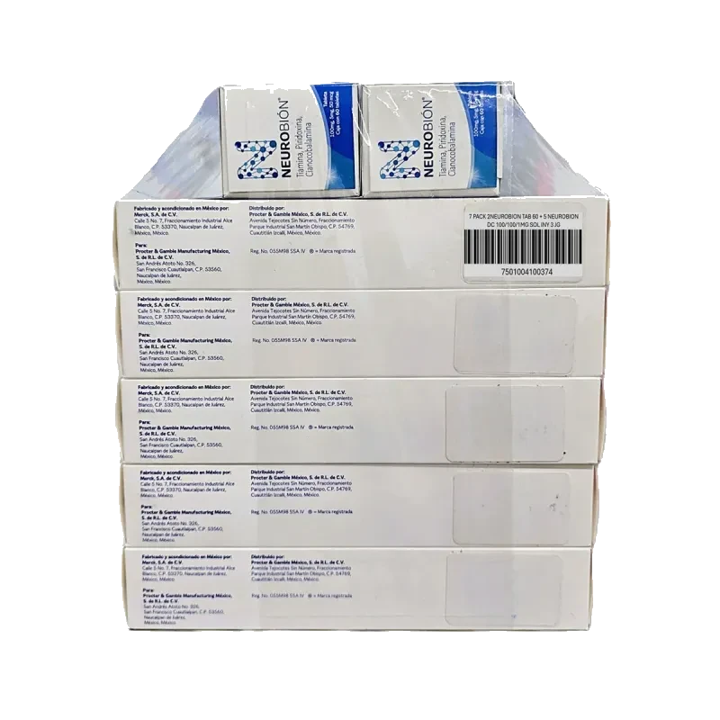 7 Pack 2 Cajas De Neurobion Con 60 Tabletas + 5 Cajas De Neurobion DC 100/100/10mg Solución Inyectab