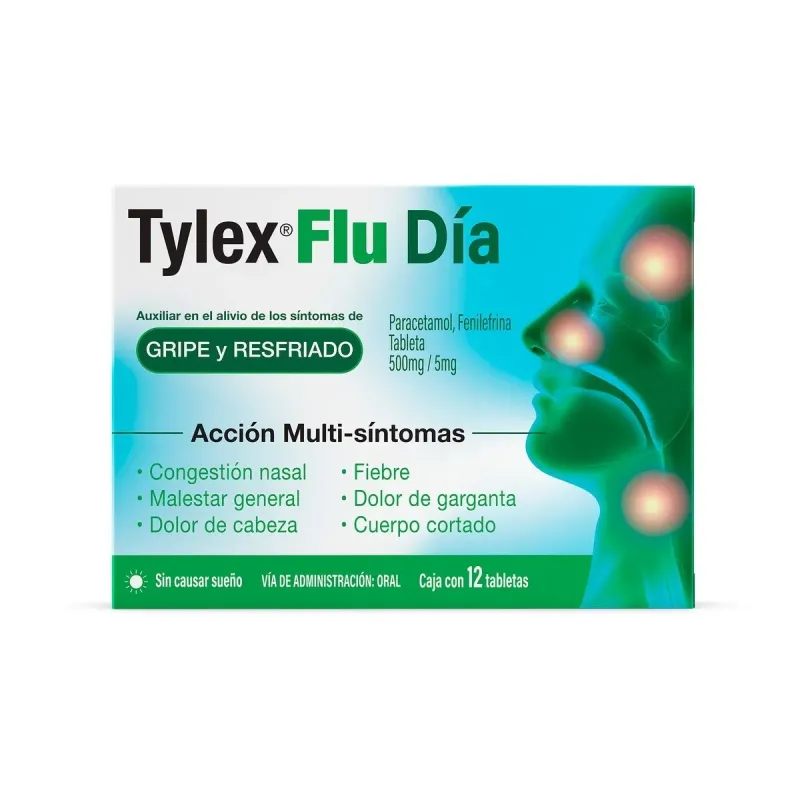 Tylex Flu Día Gripe Y Resfriado Antigripal Paracetamol / Fenilefrina 500 mg / 5 mg Caja Con 12 Table