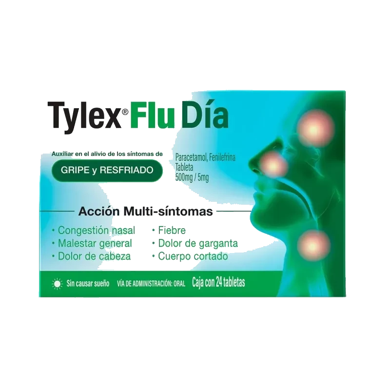 Tylex Flu Día Gripe Y Resfriado Antigripal Paracetamol / Fenilefrina 500 mg / 5 mg Caja Con 24 Tab