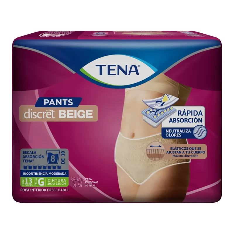 Tena Pants Discret Beige Ropa Interior Desechable Talla G 13 Piezas