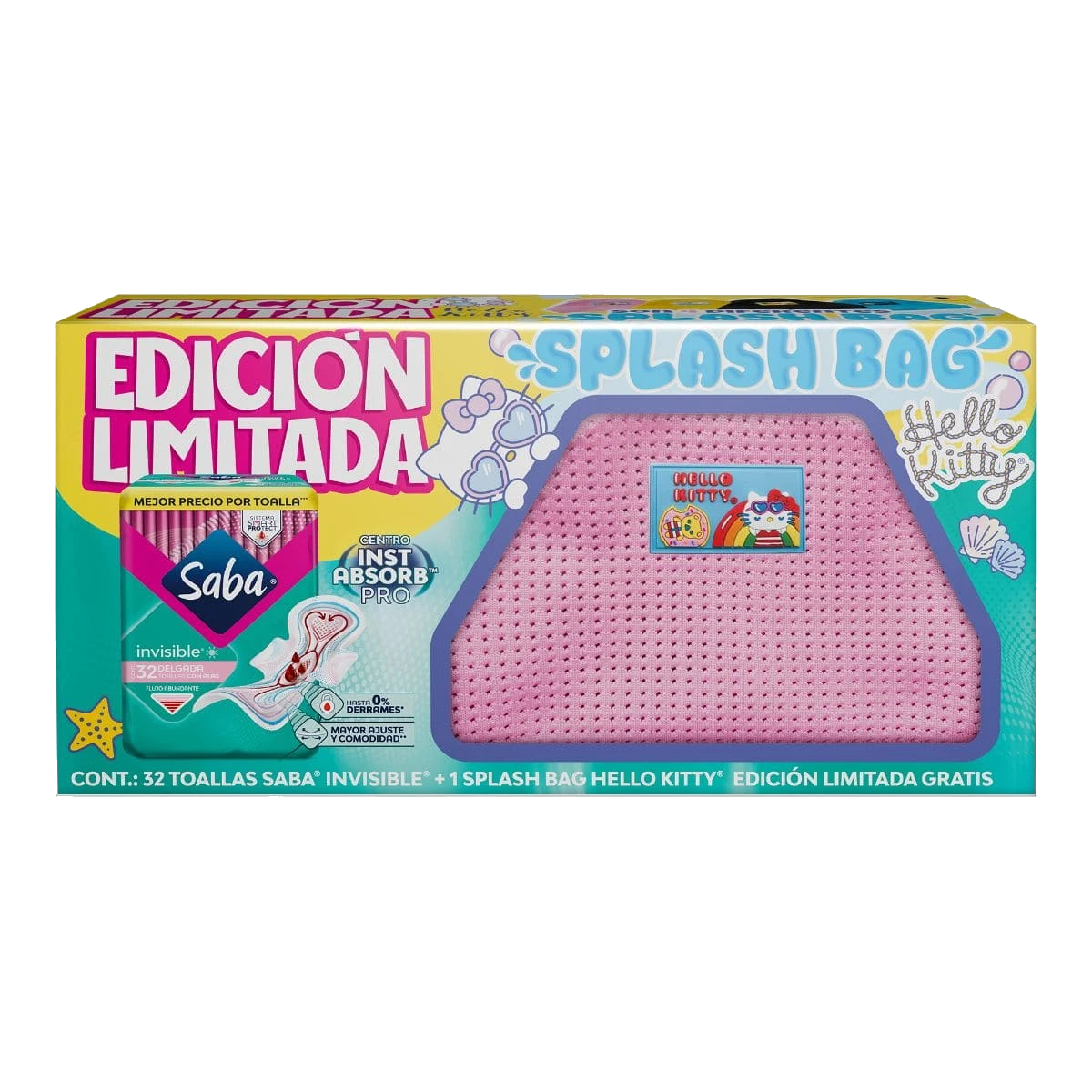 Toallas SABA Invisible 32 piezas mas una SplashBag Hello Kitty de regalo