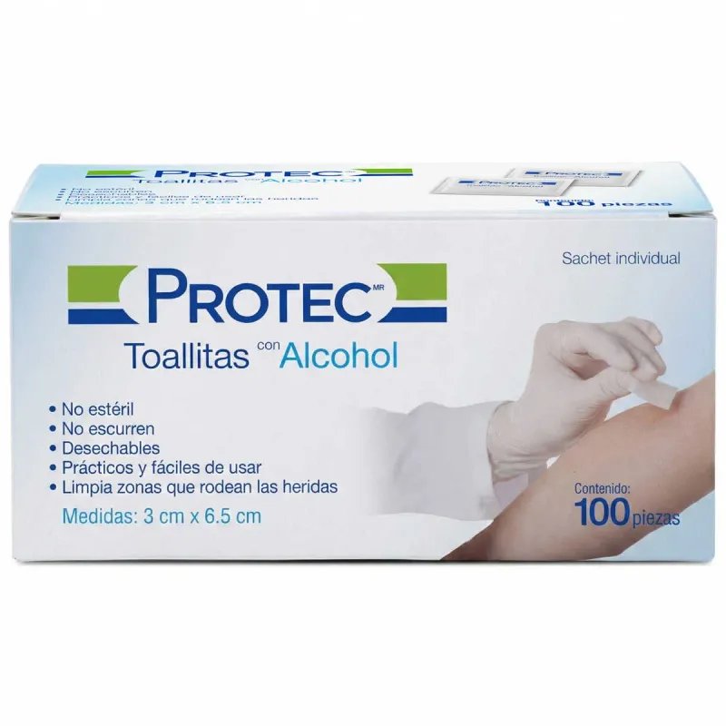 Toallas Protec Con Alcohol 100 Piezas