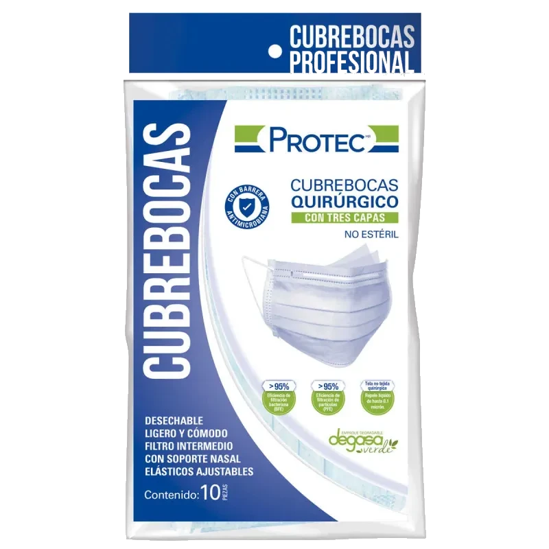CUBREBOCA DES 3 PLIE ELAS 1 BOL 10 PZA