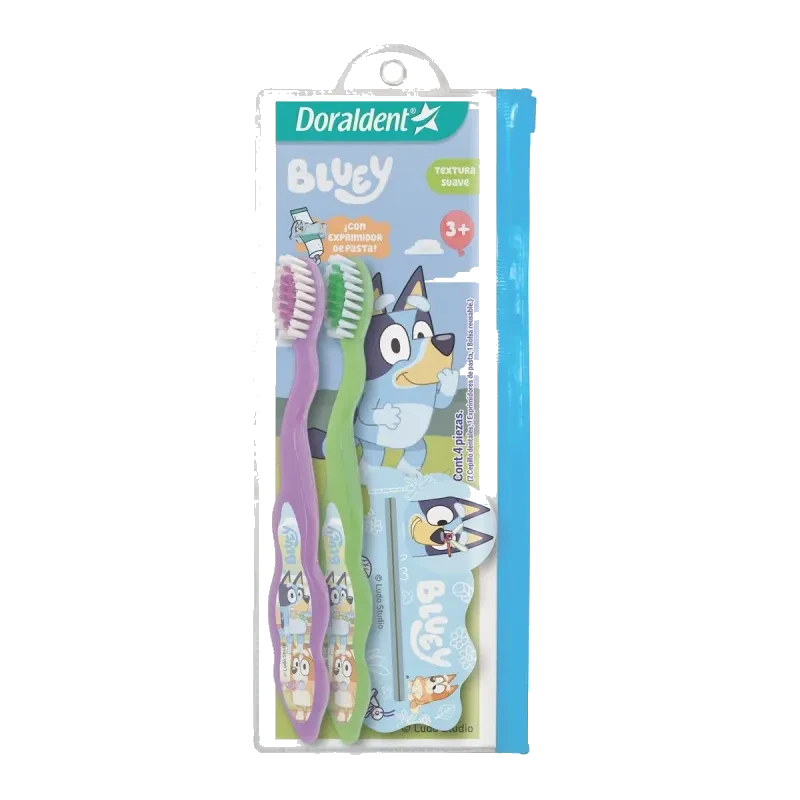 Cepillo Dental Doraldent Bluey 2pk + Exprimidor