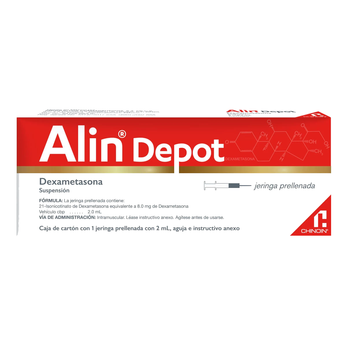 Alin Depot Chinoin Dexametasona 8 mg/2 ml Caja 1 Jeringa Prellenada Con 2 Ml