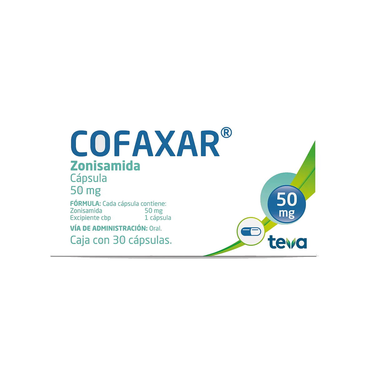 Cofaxar Zonisamida 50 mg Caja Con 30 Cápsulas