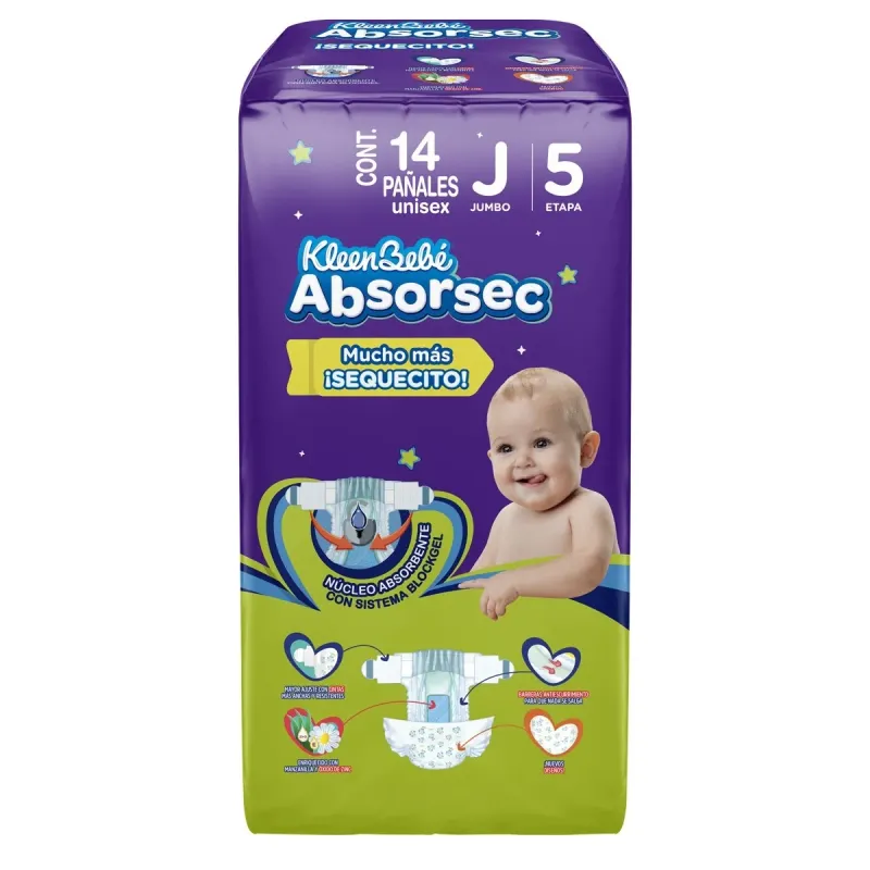 Pañal Kleen Bebé Absorsec Ultra Jumbo 14 Piezas