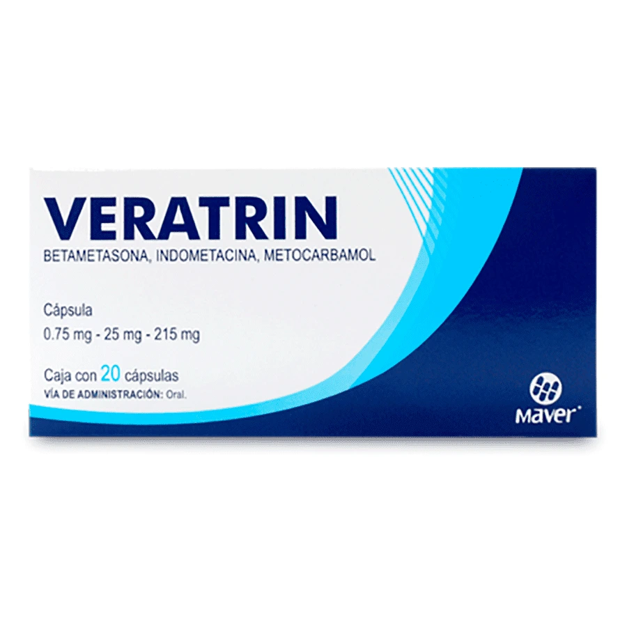 Veratrin Betametasona/Indometacina 0.75/25/215 Mg 20 Cápsulas Genérico Maver