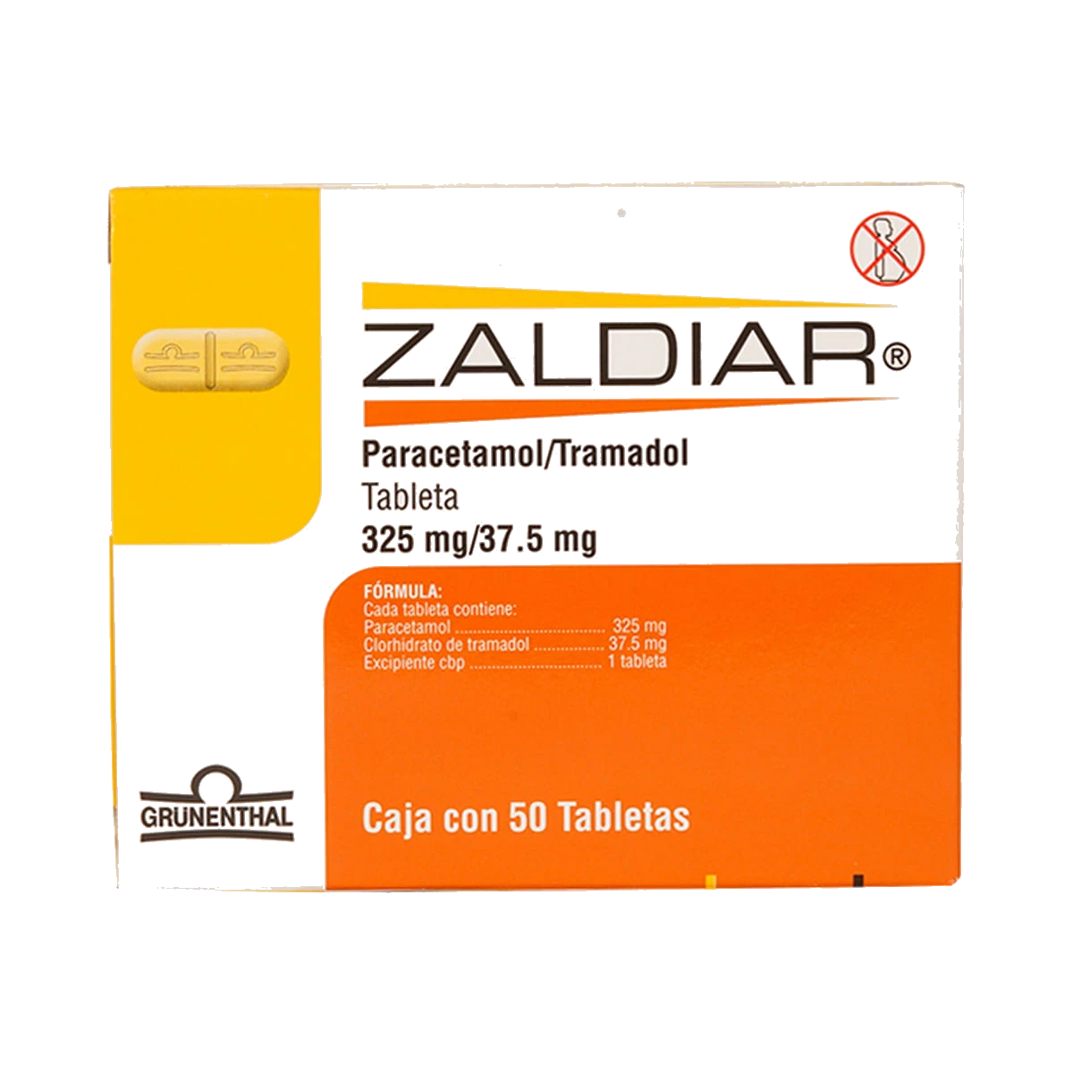 Zaldiar Grunenthal Paracetamol / Tramadol Caja Con 50 Tabletas De 325mg / 37.5mg