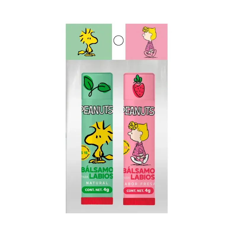 Kit Duo Peanuts Balsamos Labiales Natural y Fresa
