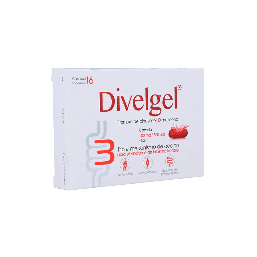 Divelgel Bromuro De Pinaverio/Dimeticona 100/300 Mg 16 Cápsulas Genérico Progela