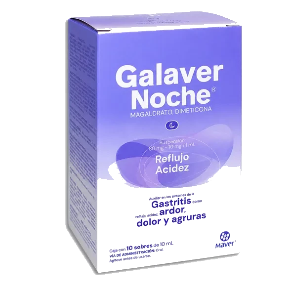 Galaver Noche Magaldrato/Dimeticona 80mg - 10 mg / 1 ml Caja Con 10 Sobres de  10 ml