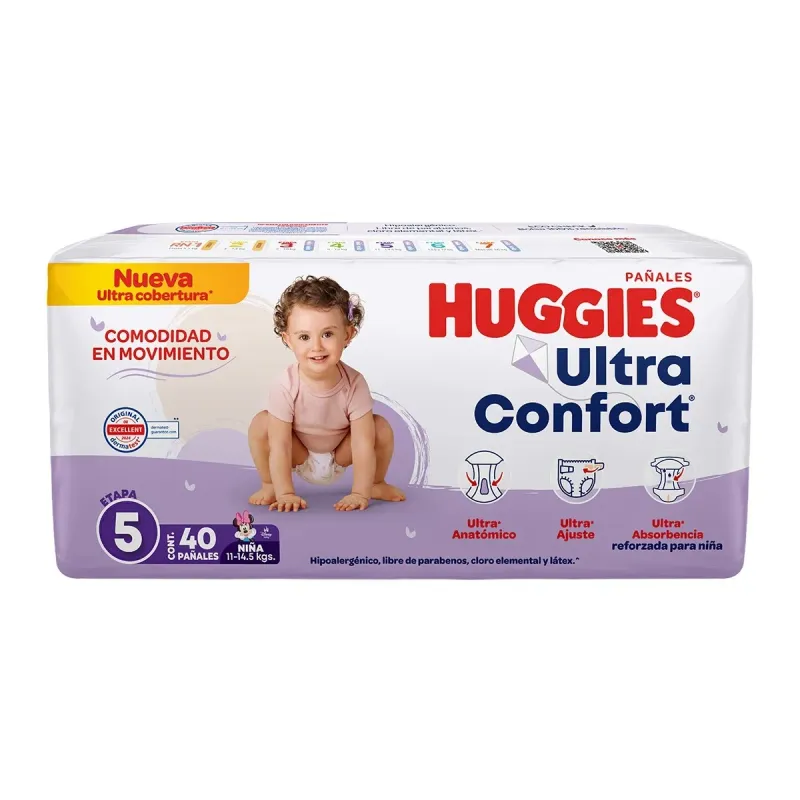 Pañal Huggies Ultra Confort Niña Etapa 5 Bolsa Con 40 Piezas