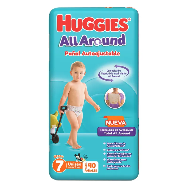 Pañal Huggies All Around Ajustable Etapa 7 Unisex 40 Piezas