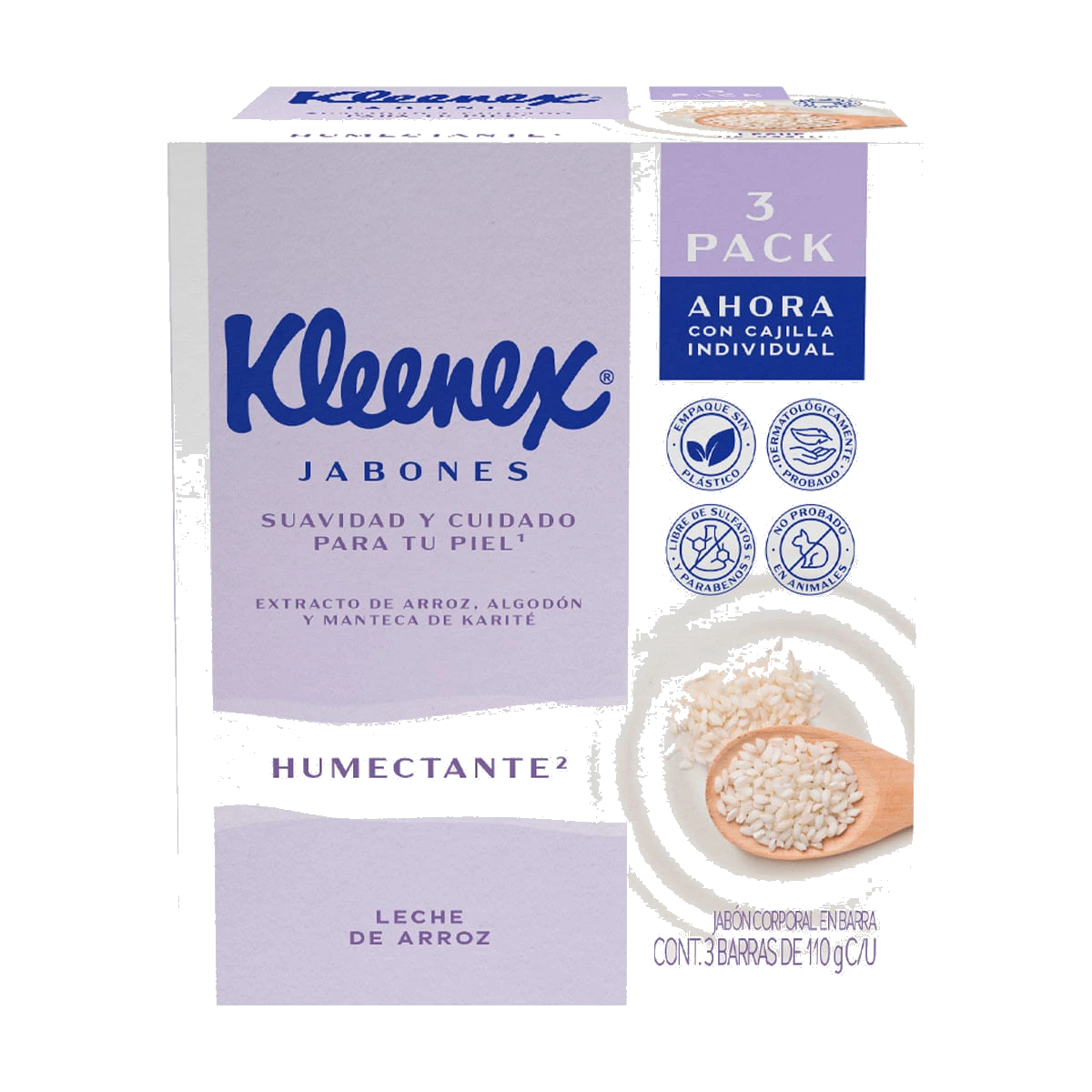 JABÓN EN BARRA KLEENEX LECHE DE ARROZ 3X110
