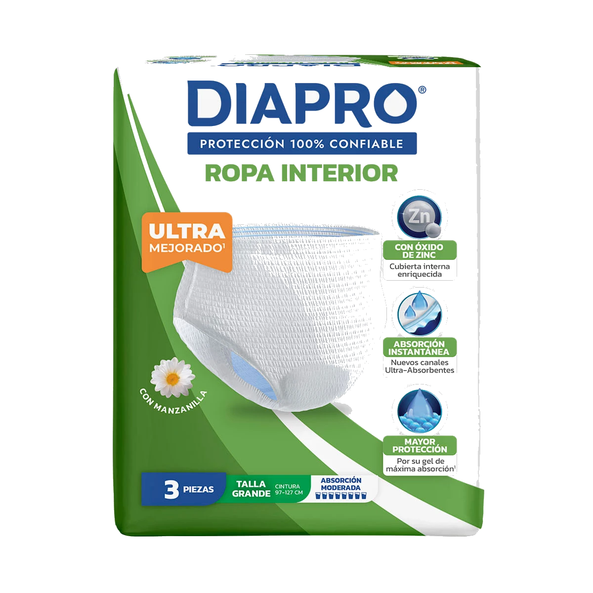 Pañal Diapro Ropa Interior Talla Grande Con 3 Piezas