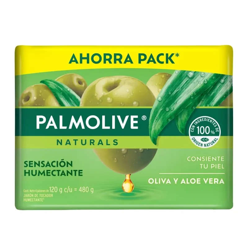 Jabon Palmolive Naturals Aloe y Oliva en Barra Con 4pzas De 120 g