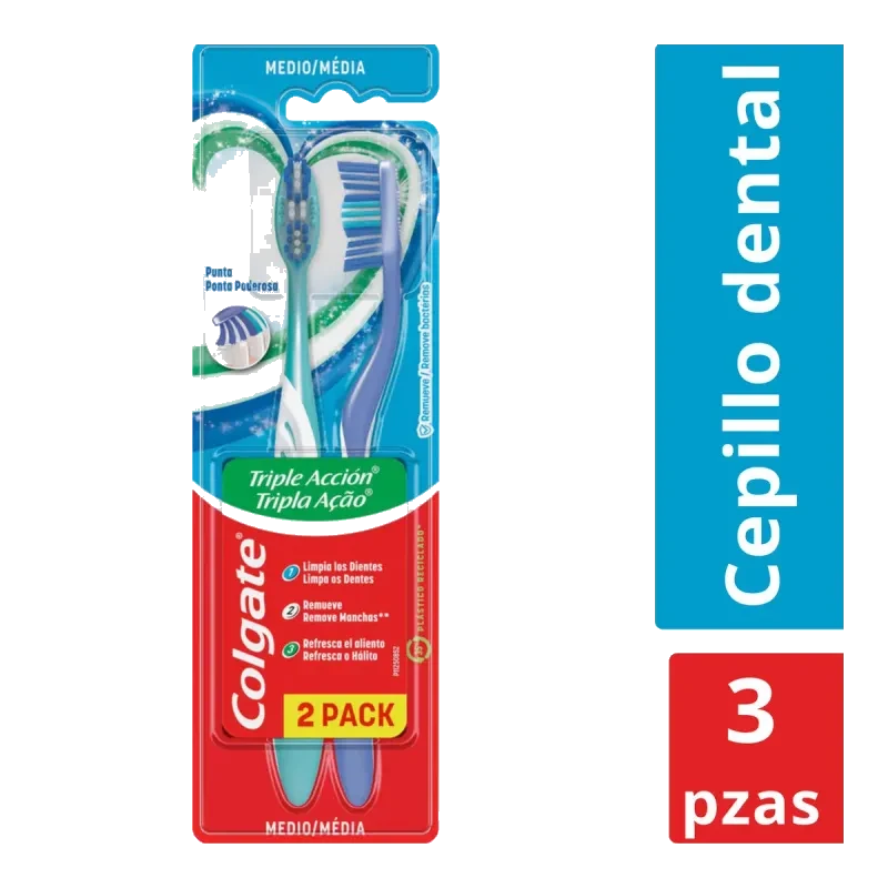 CEPILLO DENTAL COLGATE C/2 PZAS *CLT* MEDIO