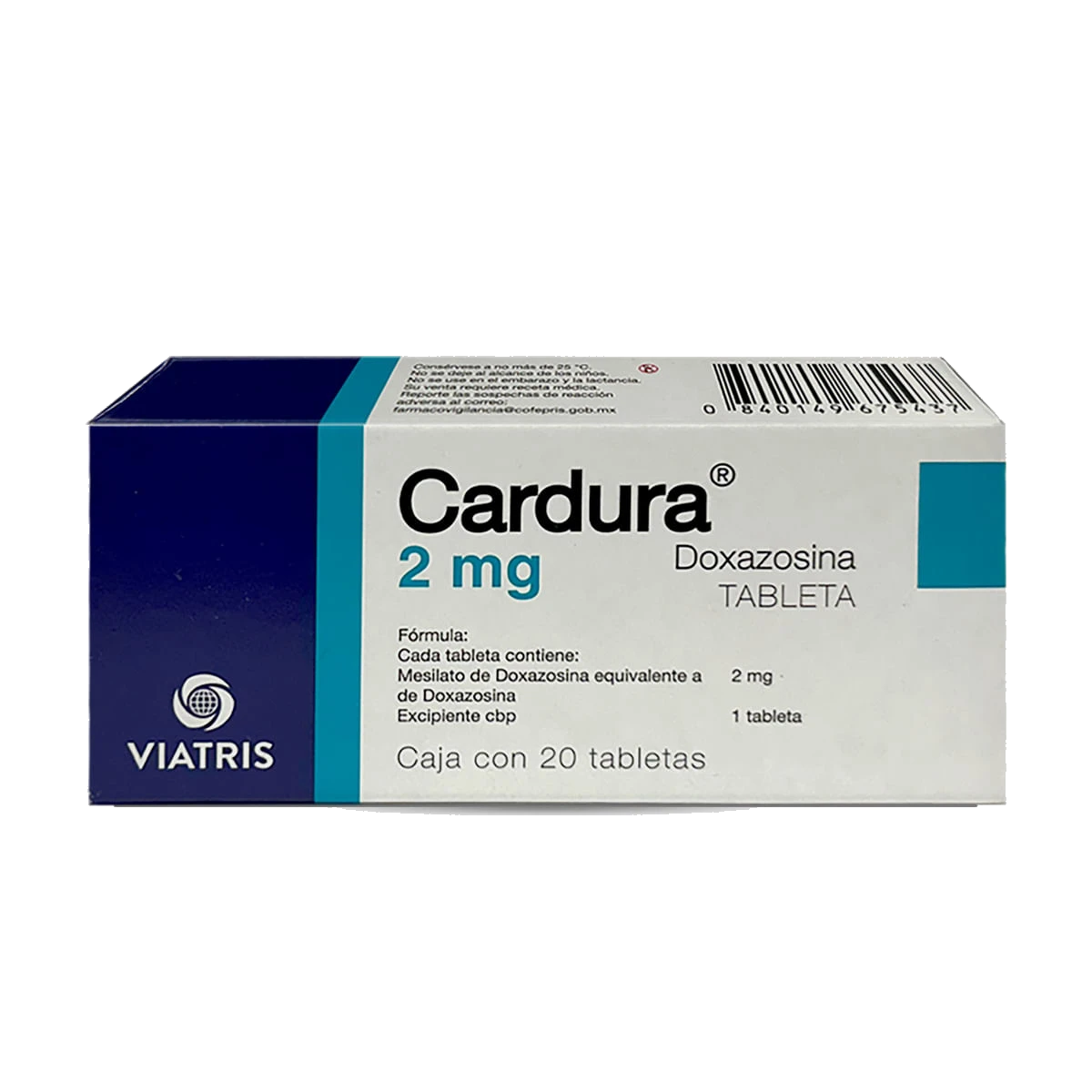 Cardura Viatris Doxazosina Caja Con 20 Tabletas De 2 mg
