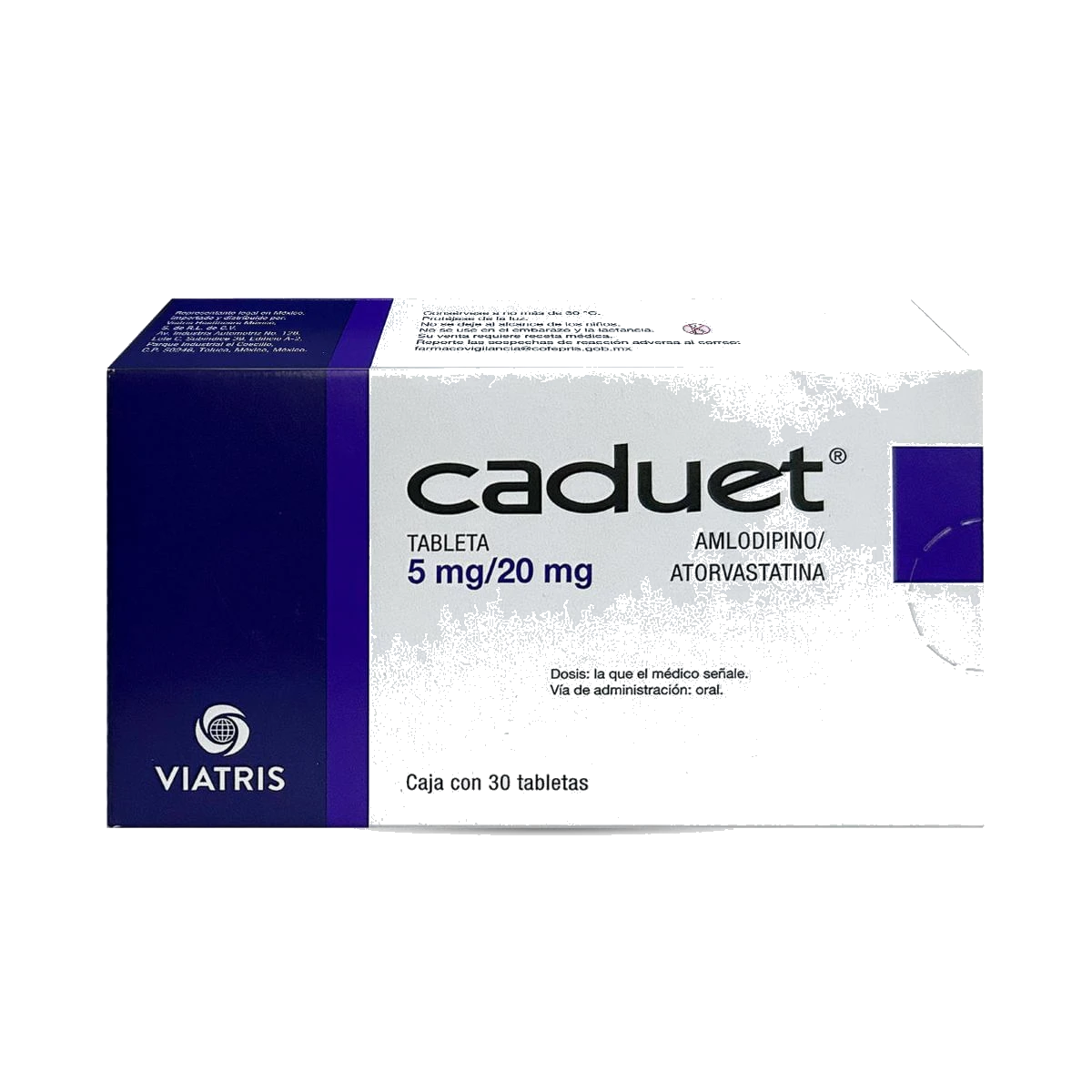 Caduet Amlodipino / Atorvastatina Caja Con 30 Tabletas De 5 mg/ 20 mg